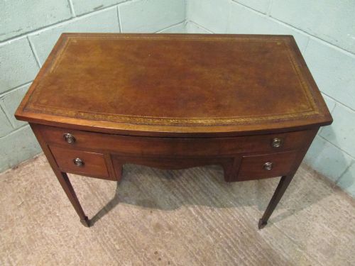 fig 1. ANTIQUE EDWARDIAN SHERATON MAHOGANY BOW FRONT WRITING DESK C900