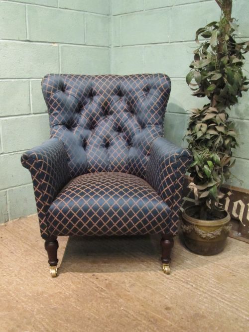 fig 1. ANTIQUE MAPLES & CO DEEP BUTTON BACK SALON TUB CHAIR C1900