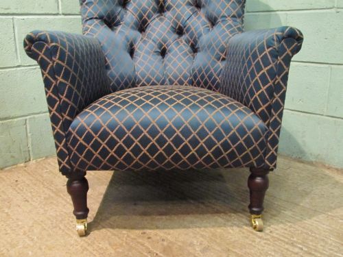 fig 2. ANTIQUE MAPLES & CO DEEP BUTTON BACK SALON TUB CHAIR C1900