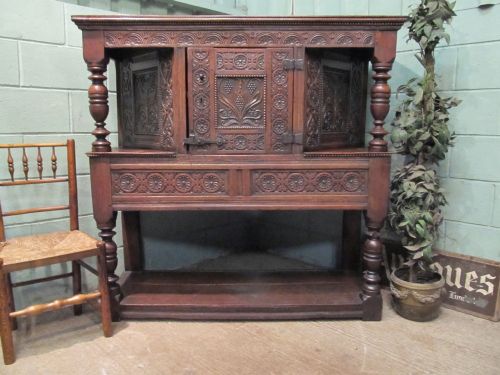 Antique Late 18th Century Carved Joined Oak Livery Cupboard C1790
