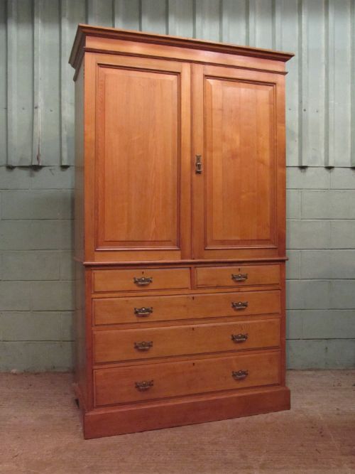 fig 1. ANTIQUE LATE VICTORIAN ASH LINEN CLOTHES PRESS BY MAPLES & CO C1890