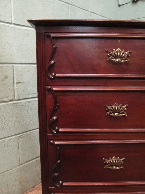 fig 1. ANTIQUE EDWARDIAN MAHOGANY CHIPPENDALE CHEST OF DRAWERS C1900