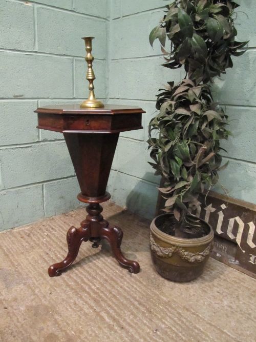 Antique Victorian Burr Walnut Trumpet Sewing Work Table C1880
