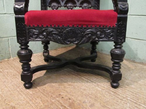 fig 1. ANTIQUE ITALIAN 19TH CENTURY CARVED OAK THRONE CHAIR OF NEO CLASSICAL DESIGN C1860