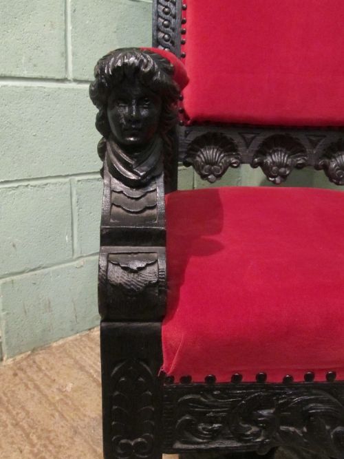 fig 2. ANTIQUE ITALIAN 19TH CENTURY CARVED OAK THRONE CHAIR OF NEO CLASSICAL DESIGN C1860