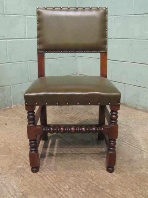 fig 1. SUPERB SET 10 MATCHING OAK AND LEATHER JACOBEAN STYLE DINING CHAIRS C1920
