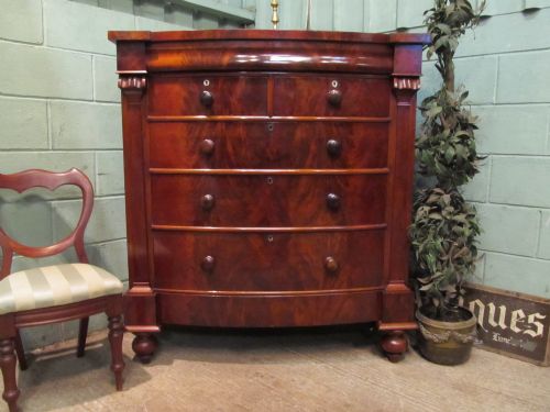 Antique Victorian Mahogany Large Bow Front Scotch Chest of Drawers C1860