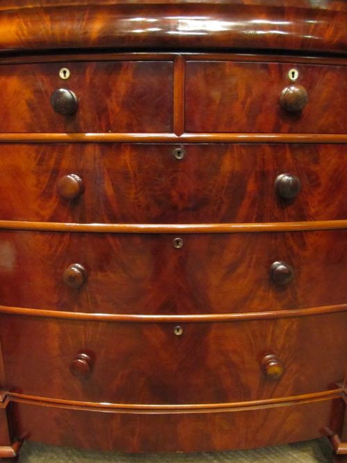 fig 1. ANTIQUE VICTORIAN MAHOGANY LARGE BOW FRONT SCOTCH CHEST OF DRAWERS C1860