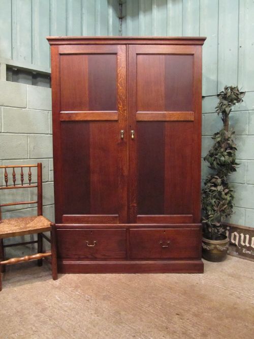 Antique Edwardian Oak Double Wardrobe C1900