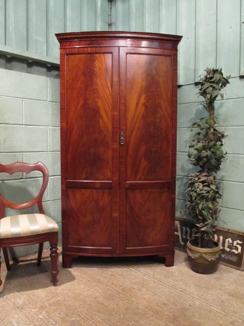 Antique Edwardian Regency Flamed Mahogany Bow Front Double Wardrobe C1900