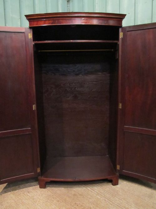 fig 2. ANTIQUE EDWARDIAN REGENCY FLAMED MAHOGANY BOW FRONT DOUBLE WARDROBE C1900