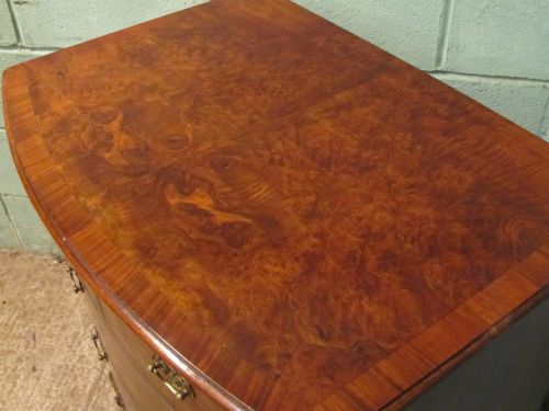 fig 1. ANTIQUE EDWARDIAN SMALL BURR WALNUT BOW FRONT CHEST OF DRAWERS C1900
