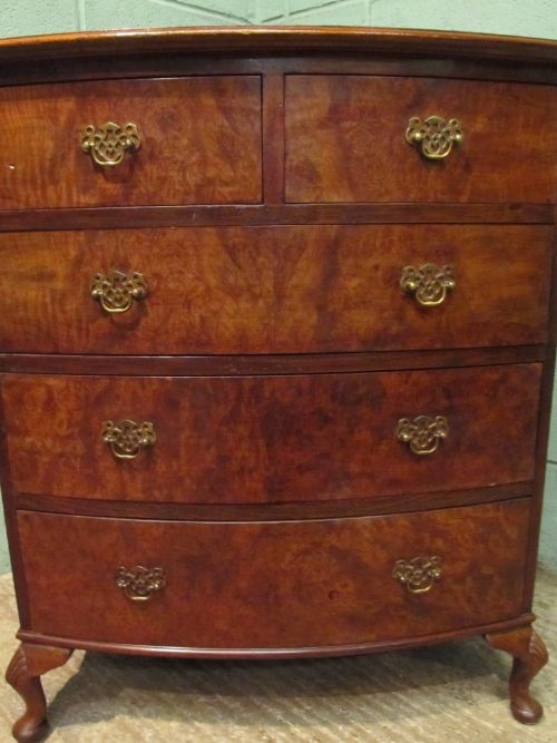 fig 2. ANTIQUE EDWARDIAN SMALL BURR WALNUT BOW FRONT CHEST OF DRAWERS C1900