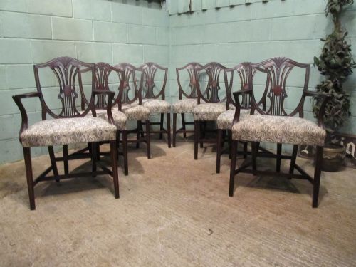Antique Edwardian Set Eight Mahogany Wheatsheaf Dining Chairs C1900