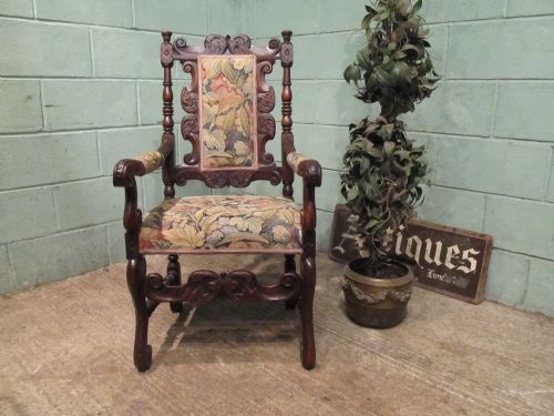 fig 1. ANTIQUE EARLY 19TH CENTURY SPANISH CARVED WALNUT ARMCHAIR C1830