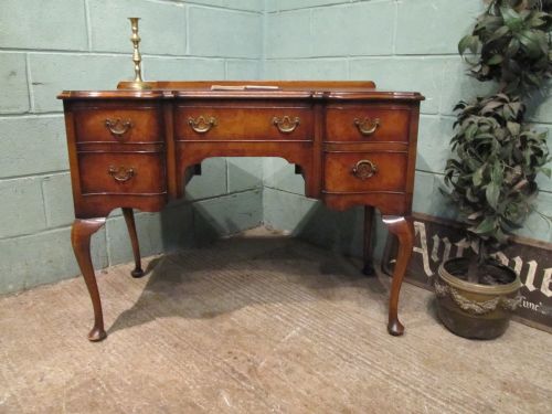 Antique Edwardian Burr Walnut Serpentine Shaped Desk C1900