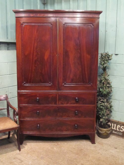 Antique Regency Flamed Mahogany Linen Clothes Press C1820