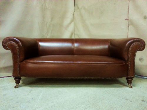 fig 2. ORIGINAL MATCHING PAIR OF ANTIQUE VICTORIAN BROWN LEATHER FULL HIDE CHESTERFIELD THREE SEATER SOFAS C1890