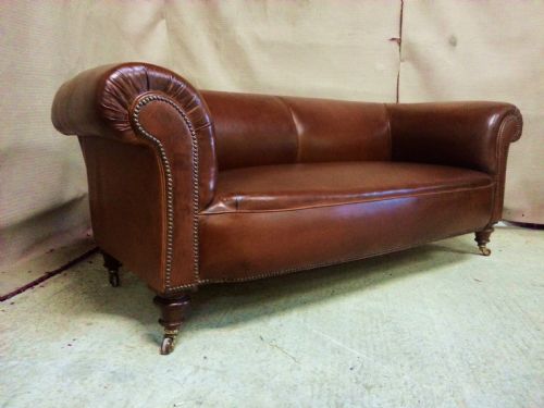 fig 3. ORIGINAL MATCHING PAIR OF ANTIQUE VICTORIAN BROWN LEATHER FULL HIDE CHESTERFIELD THREE SEATER SOFAS C1890