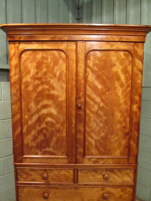 fig 2. ANTIQUE VICTORIAN SATIN BIRCH LINEN CLOTHES PRESS C1880