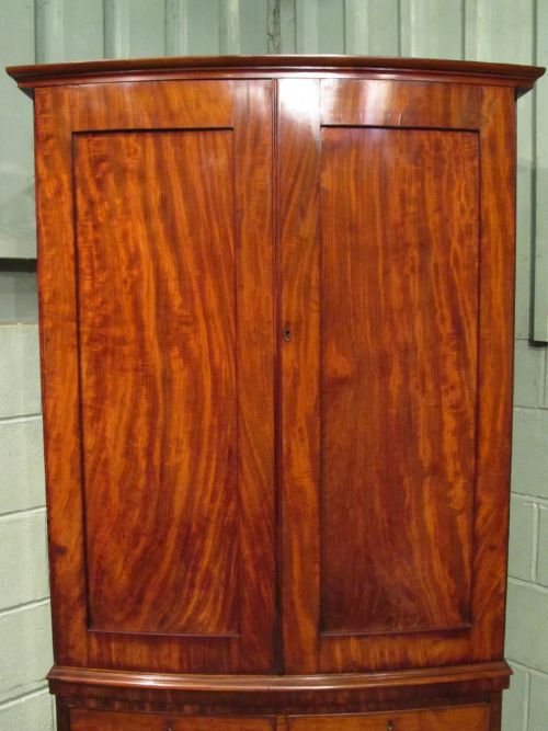 fig 2. ANTIQUE VICTORIAN FLAMED MAHOGANY NARROW BOW FRONT LINEN PRESS C1880