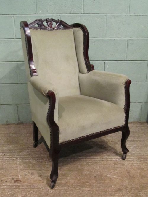 Antique Late Victorian Mahogany Framed Wing Armchair C1890