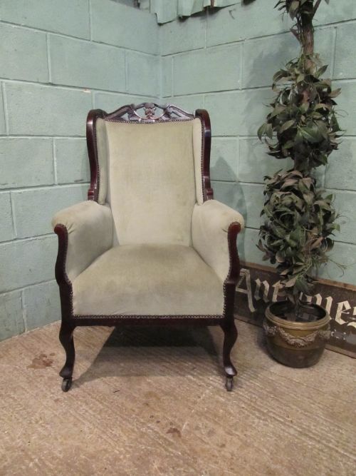 fig 1. ANTIQUE LATE VICTORIAN MAHOGANY FRAMED WING ARMCHAIR C1890