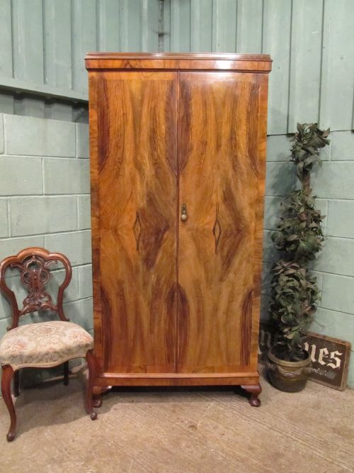 Antique Small Walnut Gents Double Wardrobe Compactum C1920