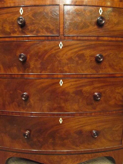 fig 1. ANTIQUE GEORGIAN REGENCY MAHOGANY BOW FRONT CHEST OF DRAWERS C1820
