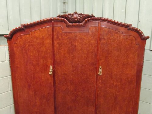 fig 2. ANTIQUE CARVED BURR WALNUT TRIPLE WARDROBE C1920