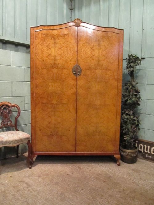 Antique Burr Walnut Double Wardrobe by Denby & Spinks C1920