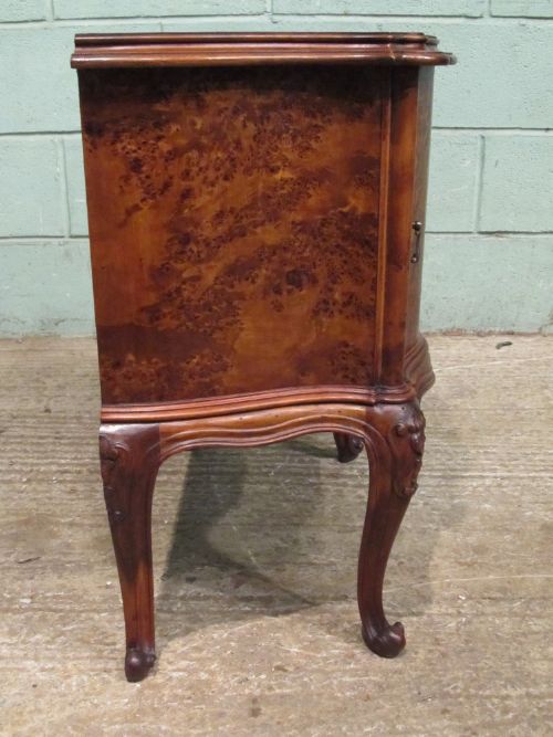 fig 2. ANTIQUE PAIR ITALIAN BURR WALNUT SERPENTINE SHAPED BEDSIDE CABINETS C1900