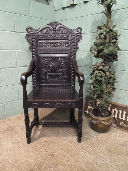 Antique Early 19th Century Yorkshire Oak Wainscote Style Armchair