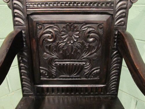 fig 1. ANTIQUE EARLY 19TH CENTURY YORKSHIRE OAK WAINSCOTE STYLE ARMCHAIR