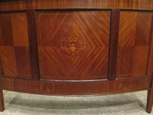 fig 1. ANTIQUE EDWARDIAN MAHOGANY BOW FRONT INLAID DOUBLE BED C1900
