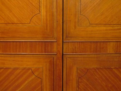 fig 1. ANTIQUE EDWARDIAN SATINWOOD GENTLEMANS WARDROBE COMPACTUM BY MAPLES & CO C1900