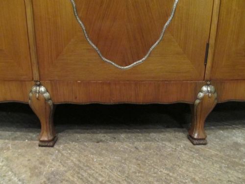 fig 1. ANTIQUE ITALIAN WALNUT & GILDED BOW FRONT TRIPLE WARDROBE C1920