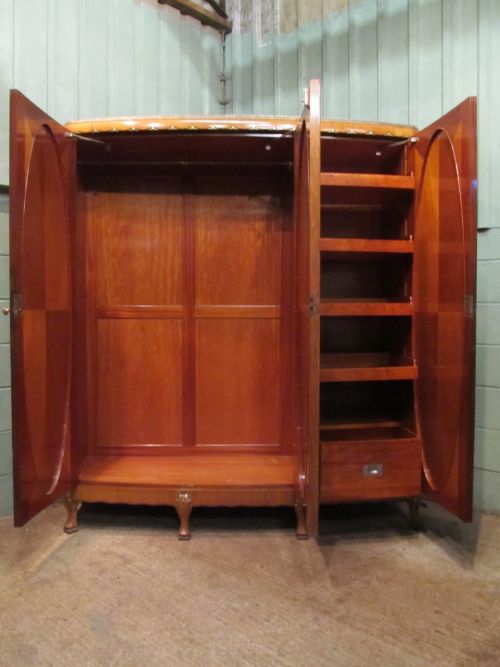 fig 3. ANTIQUE ITALIAN WALNUT & GILDED BOW FRONT TRIPLE WARDROBE C1920