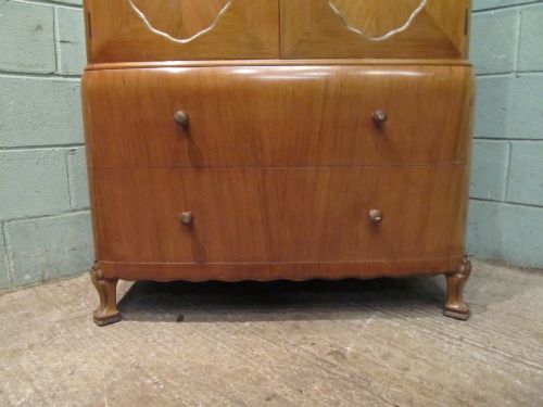 fig 1. ANTIQUE ITALIAN WALNUT & GILDED ART DECO TALL BOY GENTS WARDROBE C1920