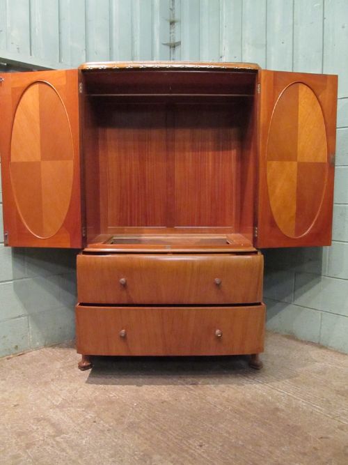fig 3. ANTIQUE ITALIAN WALNUT & GILDED ART DECO TALL BOY GENTS WARDROBE C1920