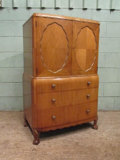 Antique Italian Walnut & Gilded Art Deco Tall Boy C1920