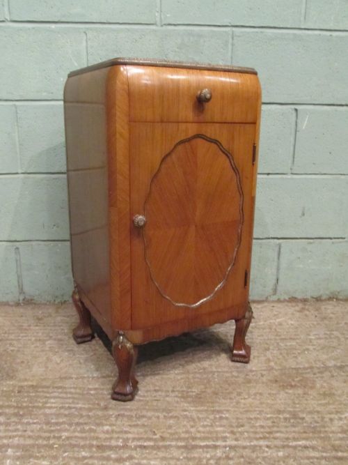 Antique Italian Walnut & Gilded Art Deco Bedside Cabinet C1920