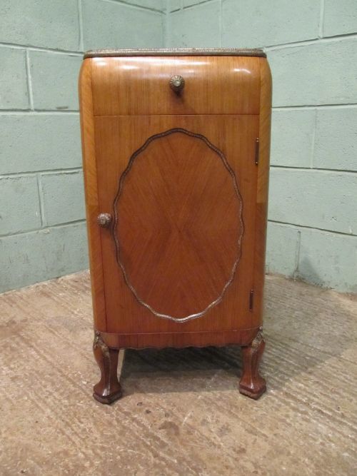 fig 1. ANTIQUE ITALIAN WALNUT & GILDED ART DECO BEDSIDE CABINET C1920