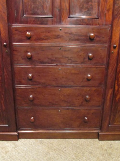 fig 1. ANTIQUE VICTORIAN FLAMED MAHOGANY BREAKFRONT TRIPLE WARDROBE COMPACTUM C1860