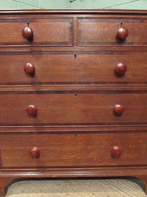 fig 1. ANTIQUE GEORGIAN REGENCY OAK & MAHOGANY BANDED CHEST OF DRAWERS C1820