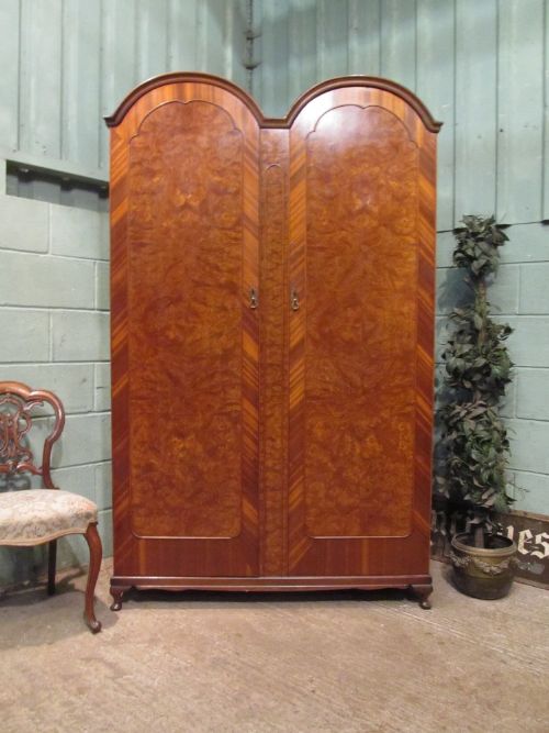 Antique Burr Walnut Double Wardrobe C1920