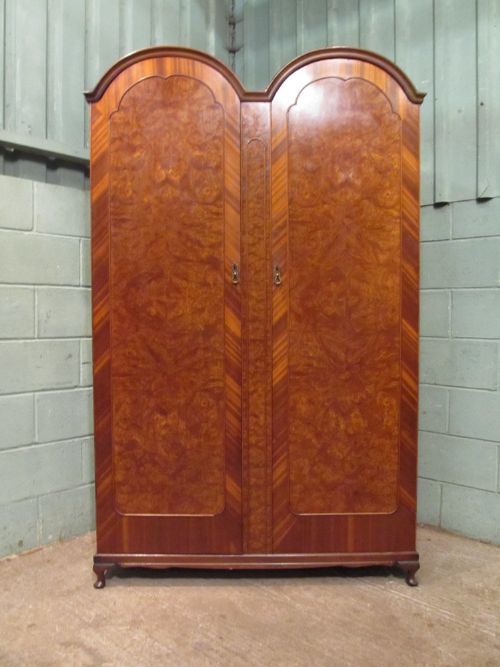fig 1. ANTIQUE BURR WALNUT DOUBLE WARDROBE C1920