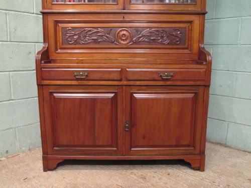 fig 1. ANTIQUE LATE VICTORIAN ASTRAGAL GLAZED MAHOGANY SECRETAIRE BOOKCASE C1890