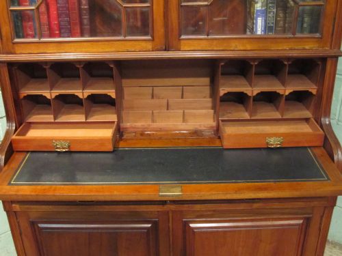 fig 2. ANTIQUE LATE VICTORIAN ASTRAGAL GLAZED MAHOGANY SECRETAIRE BOOKCASE C1890