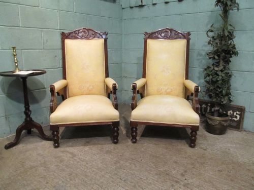 Antique Pair French Mahogany Library Armchairs C1880